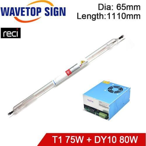Reci T1 Co2 Laser Tube 1110mm 75W Dia.65mm and Power Supply DY10 80W Glass Laser Lamp for CO2 Laser Engraving Cutting Machine