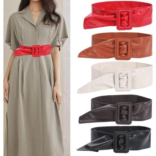 Fashion Female Wide Belt Women PU Leather Slimming Body Ladies Dress Belt Elastic Square Buckle Corset Belt Female Waistband
