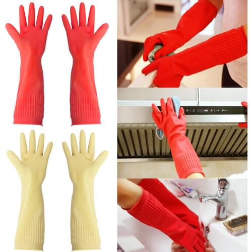 38cm Rubber Gloves Reusable Long Rubber Gloves Dishwashing Gloves For Kitchen Gardening Guantes Перчатки Рабочие