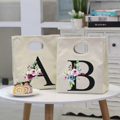 Letter Print Cooler Lunch Bags for Picnic Kid Women Travel Thermal Bento Box Tote Organizer Insulated School Food Storage Pouch