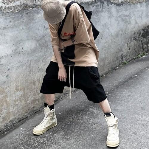 High Street drawstring suspenders Shorts mens baggy pockets baggy pants hip-hop personality