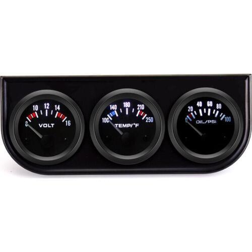 52MM 3 In 1 Volt meter water temp gauge Oil Pressure Gauge Kit Car Fuel Volt Meter Water Temperature Gauge Triple tachometer