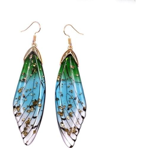 Handmade Butterfly Wing Drop Earrings Gold Color Fairy Tale Cicada Wings Earrings Rhinestone Purple Butterfly Vintage Jewelry