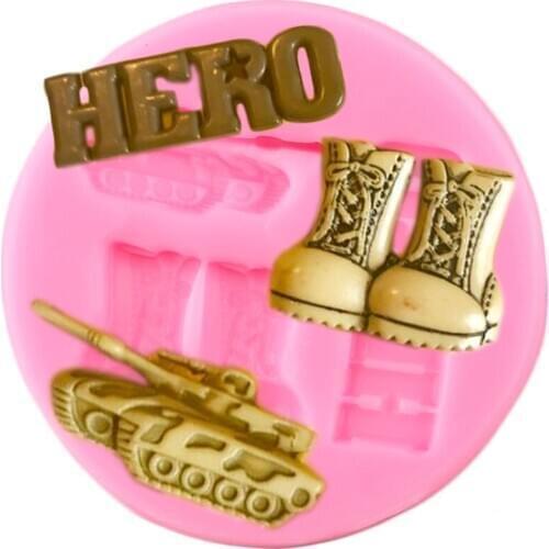Military Boots Tank Silicone Mold Hero Cupcake Topper Fondant Molds DIY Baby Birthday Cake Decorating Tools Chocolate Moulds
