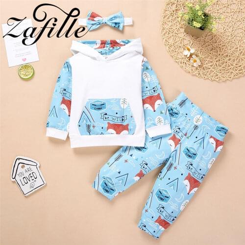 ZAFILLE 3Pcs Baby Boys Clothes Set Lovely Fox Clothes For Newborns Baby Hoodies+Pants 2pcs Kids Clothes Boys Outfits