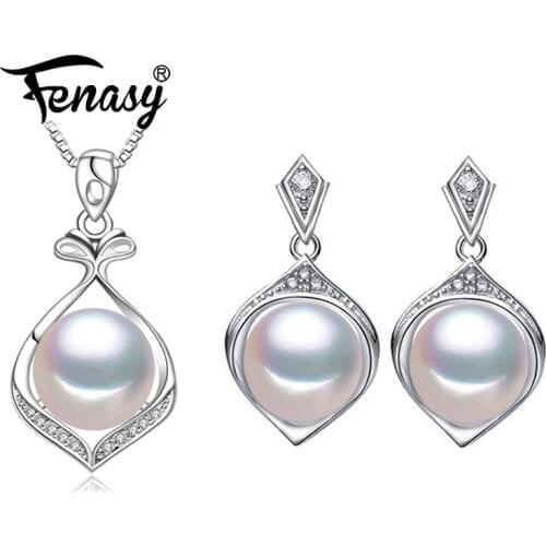 FENASY Pearl Jewelry sets Pearl Pendant Necklace Freshwater ethnic earrings bridal jewelry sets stud earrings for women