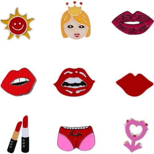 Cartoon women icon badge enamel pins brooch makeup butt lips lipstick sun skirt t-shirt jackets bag lapel pin girl jewelry gifts