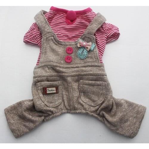 Puppy T-Shirt Coat Jacket Spring/summer Clothes Apparel Striped Boy/girl Dog Shirt Cat Jumpsuit Rompers Bowknot/badge Pet