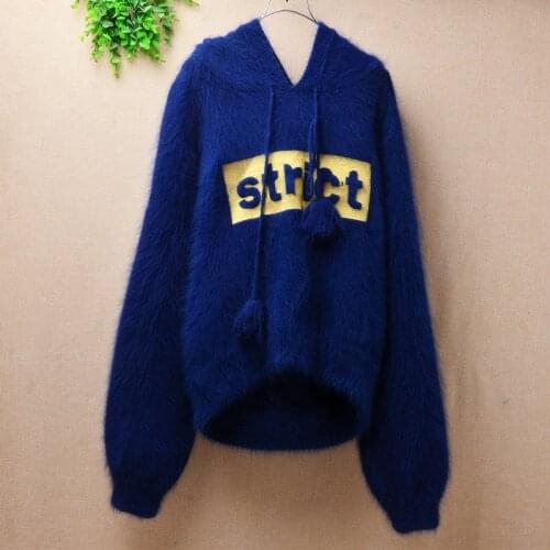 Ladies women thick warm winter short style hoodie cute Letter embroidery mink cashmere long lantern sleeves pullover sweaters