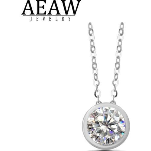 1.0CT 6.5MM Round Moissanite Pendant D VVS Moissanite Weding Pendant Necklace for Women Solid 18k White Gold