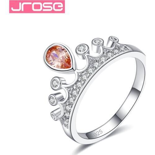 JROSE Womens Fashion Queen Crown Pattern Ring water Drop Rhinestone Jewelry Bijoux Bagues Pour Femme 2019 New Fashion