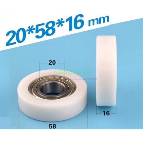 10pcs 20*58*16mm 6004 bearing flat wheel, POM plastic coated pulley guide wheel