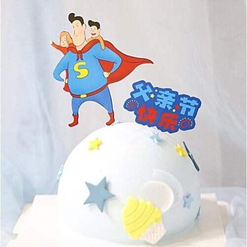 2021 New Super Dad Birthday Cake Topper Cute Cartoon Super Mom Cupcake Topper for Fathers Day Birthday Party Cake Decorations