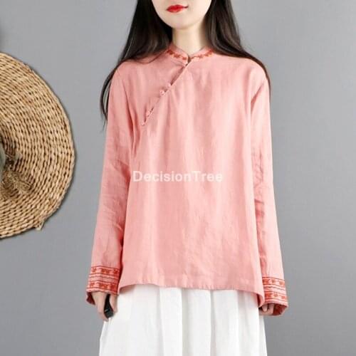 2021 cotton camisa china mujer chinese style flower print blouse women qipao shirts chinese style hanfu top linen tang blouse