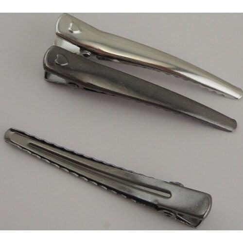 30PCS 6.2cm Silver Heart pattern Single Prong Metal Alligator Clip with teeth Plain Hairpins for Handmade lead free,nickle free