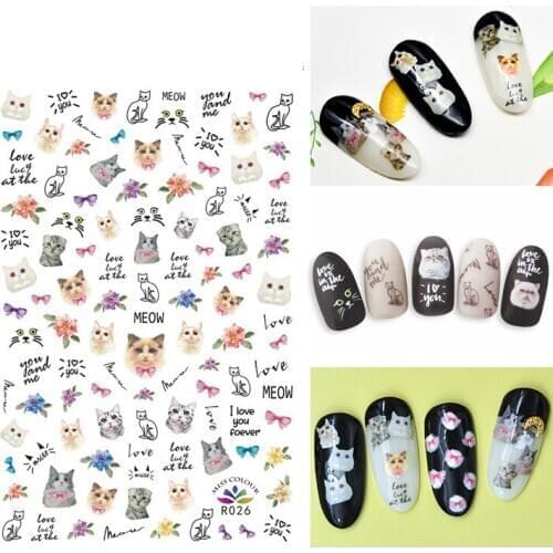 3D Nail Sticker Autumn Fashion Small Compact Adhesive Sticker Cat Line Face Flower Stickers for Manicure Nail Art Decoration