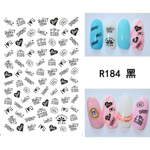 3D Stickers for Nails Black Letter Love Kiss Nail Foil Sticker Small Adhesive Stickers for Manicure Nail Art Decoration