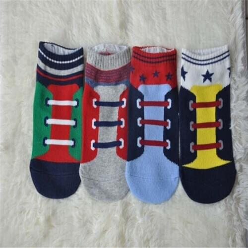 4 Pairs / Lot Childrens Socks, Cotton Socks, Spring and Autumn New Baby Non-slip Floor Socks, Baby Cartoon Boy Socks