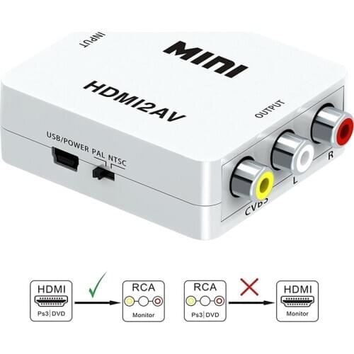 HDMI to RCA-GANA 1080P HDMI to AV 3RCA CVBs Converter Box Composite Video Audio Converter Adapter 1080P HDMI2AV Support NTSC PAL