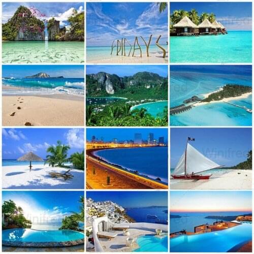 Diamond Painting Sea Beach Rhinestones Diamond Embroidery Cross Stitch Seaside Seascape Mosaic Wall Art Full Square Round Drill