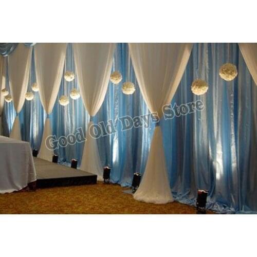 3M x 6M Tiffany Blue Stage Curtain with Ivory Swags Wedding Backdrop Stage Decoration