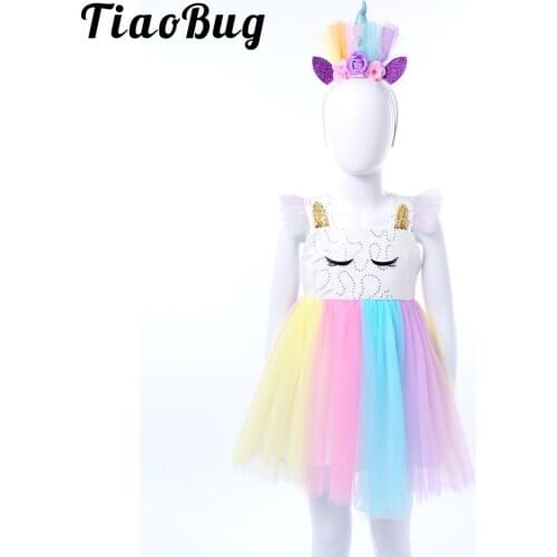 2Pcs Kids Girls Cosplay Outfit Tutu Dress Sleeveless Sequins Top Cat Ears Hair Hoop Headwear with Flower Halloween Costume