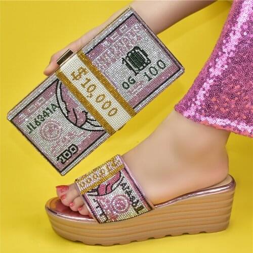 Doershow Italian Shoes and Bags To Match Shoes with Bag Set Decorated with Rhinestone Nigerian Women Wedding Shoes set!!HJK1-24