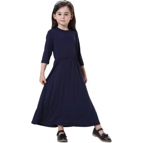 Dubai Abaya Girl Kid Eid Mubarak Ramadan Caftan Dress 2021 Children Muslim Robe Solid Color Kids Casual Modest Islamic Dresses