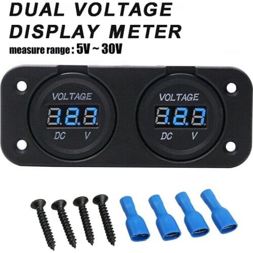 1pc Dual Car Battery Monitor DC 12V 24V LED Digital Batteries Voltmeter Black Automotive Boat Voltage Gauge Replacement Parts