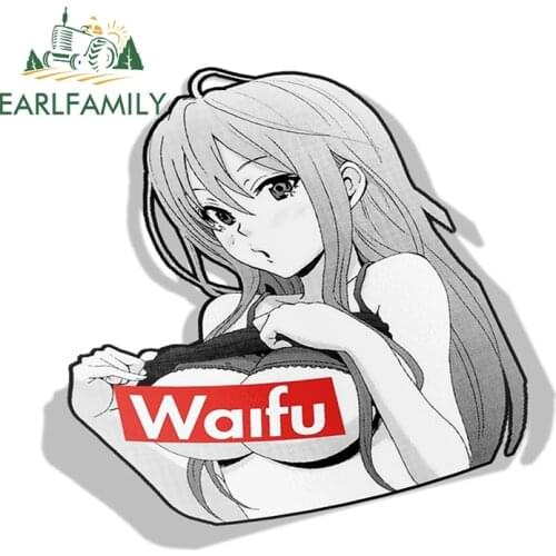 EARLFAMILY Cartoon 3D Car Sticker for Waifu Material Anime Vinyl Rear Windshield Trunk Decal Waterproof Car Accessories