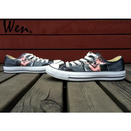 Wen Hand Painted Shoes Design Custom Walking Dead Men Women Low Top Canvas Sneakers for Christmas and Birthday Gifts