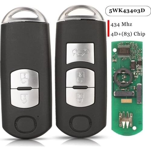 Jingyuqin VDO System Remote Car Key 2/3 Button 433MHz 4D (83) Chip FOB For Mazda 2/6 2014+ 5WK43403D