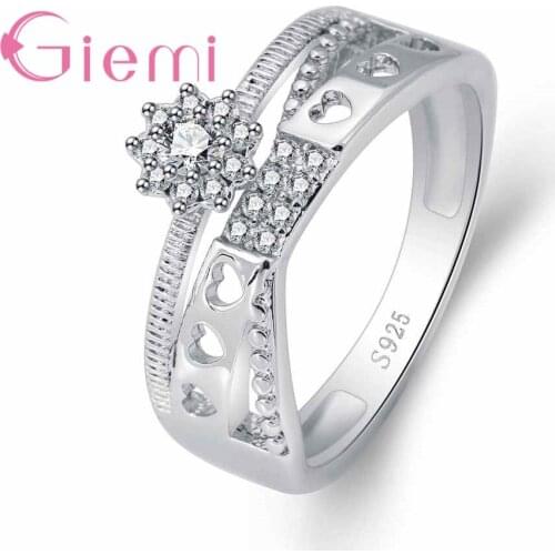 925 Sterling Silver Charming Flower Shape Zirconia Crystal Stone Love Lace Texture Ring Wedding Ceremony Bride Accessories