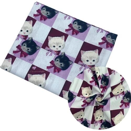 Beautiful Digital Printing 100% Cotton Fabric Red Lattice Bottom Cats Pattern Sewing Material Children Fabric Diy Shirt Clothing