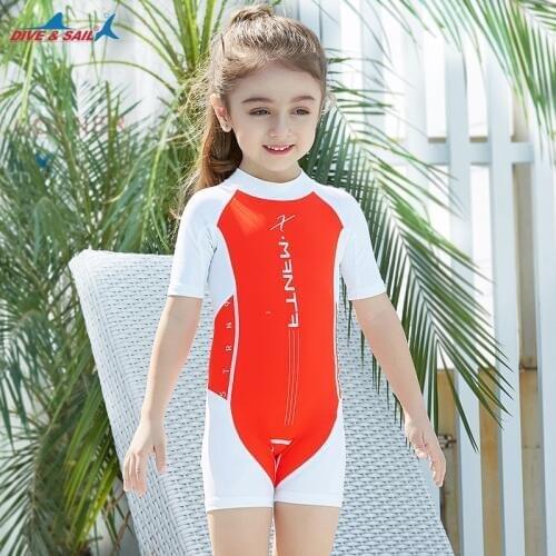 One-piece Kids Back Zipper Rushguard Swimsuits Short Sleeve Swimwear Beachwear Boys Girls Water Sports Clothes Quick-dry Anti-UV