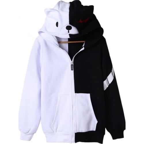 Anime Dangan Ronpa Monobear Monokuma Cosplay Black White Bear Costume Unisex Jacket Hooded Zipper Hoodie Cardigan male female