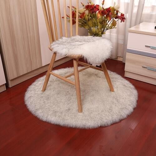 Soft Artificial Sheepskin Chair Rug Chair Wool Warm Bushy Floor Rug Winter Round Long Hair Fur Seat Pad Chair Mat Carpet