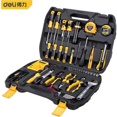 Deli Screwdriver Multimeter Socket Wrench Tool Set Auto Repair Mixed Combination Package DIY Hand Tool Kit With Plastic Toolbox