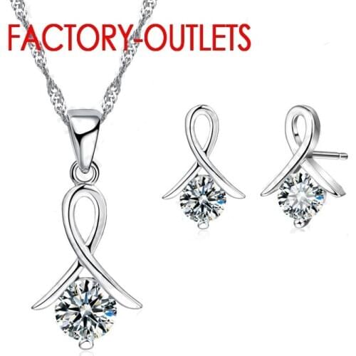 925 Sterling Silver Bridal Jewelry Sets Round Cubic Zirconia Necklaces Stud Earrings Women Girls Engagement Anniversary