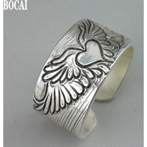 2020 new real s999 pure silver handmade silver jewelry original design retro old angel wings loving heart men and women rings