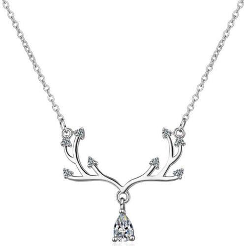 New Elk Female Short Antler Deer 925 Sterling Silver Jewelry Personality Sweet Animal Branch Crystal Exquisite Necklaces H428