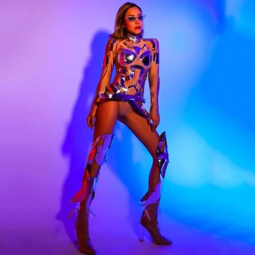 New Future Soldier Women Jumpsuit Silver Suit Festival Outfit White Nightclub Wear Bar Rave Clothes Bar DJ Stage Costume BL3256