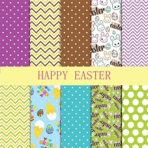 DIY Easter Cotton Cloth Easter Craft Fabric Bundle Patchwork Quilting Fabric Squares Rabbit Egg Party Decoration Cloth 10pcs