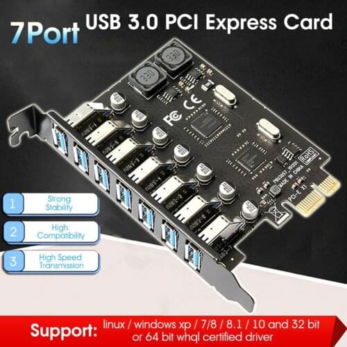 PCI-E to USB Adapter 7-port High-Speed PCI-E Expansion Riser Card External Controller Hub Adapter for Windows XP/7/8/8.1/10