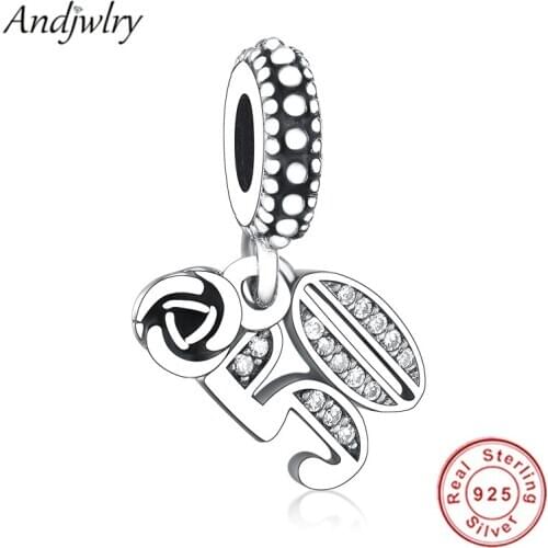 Fit Original Pandora Charms Bracelet 925 Sterling Silver 50th Celebration Dangle Charm Pendant DIY Jewelry Berloque