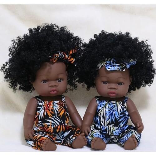 35cm Full Silicone Clan Reborn Baby Doll Long Curl Hair Baby Doll Black Fashion Bebe Reborn Toys Doll Gift for Kids