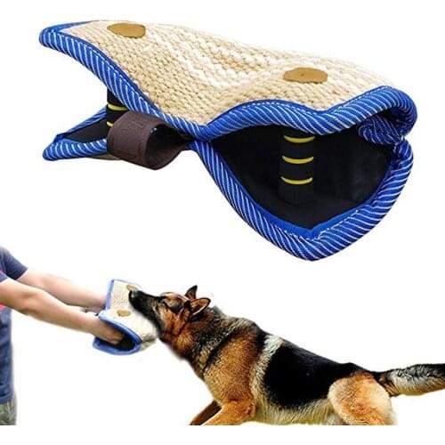 Durable Dog Bite Large Dog Bite Pillow 2 Handle Jute Bite Pillow Gusset Dog Tug Training Toys Pad for Dog Training Supplies