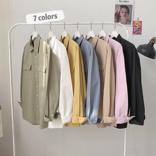 Shirt Men Autumn New Solid Color Korea Fashion Loose Leisure College Style Handsome Long Sleeve Coat Camisa Masculina Streetwear