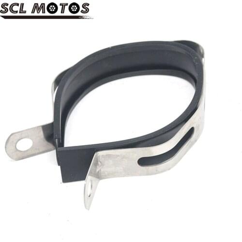 SCL MOTOS 1PC Universal Motorcycle Stainless Steel Carbon Fiber Exhaust Pipe Muffler Holder Clamp Fixed Ring Support Bracket