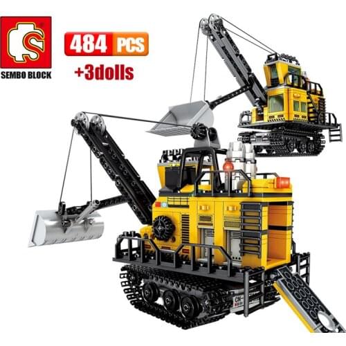 SEMBO 484PCS City Engineering Mining Machinery Forklift Building Blocks Electric Excavator Truck Car Bricks Toys for Children